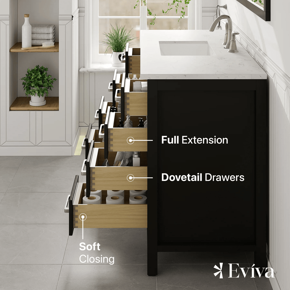 Eviva Aberdeen 48" Bathroom Vanity Single Sink Undermount Carrara Quartz Countertop New