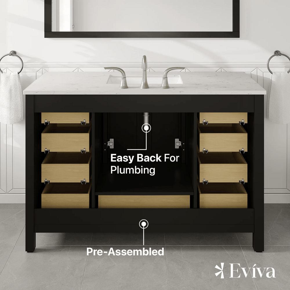 Eviva Aberdeen 48" Bathroom Vanity Single Sink Undermount Carrara Quartz Countertop New
