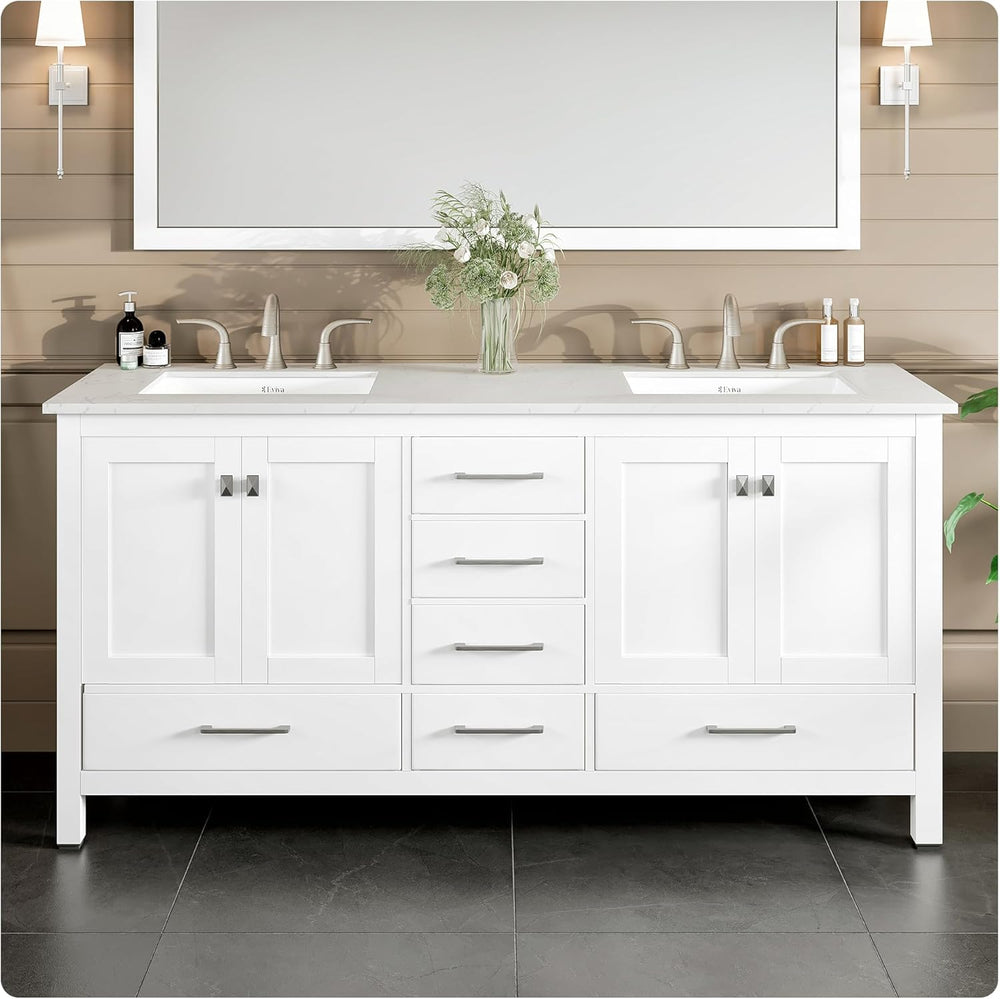 Eviva Aberdeen 72" Bathroom Vanity Double Sinks Undermount Carrara Quartz Countertop New