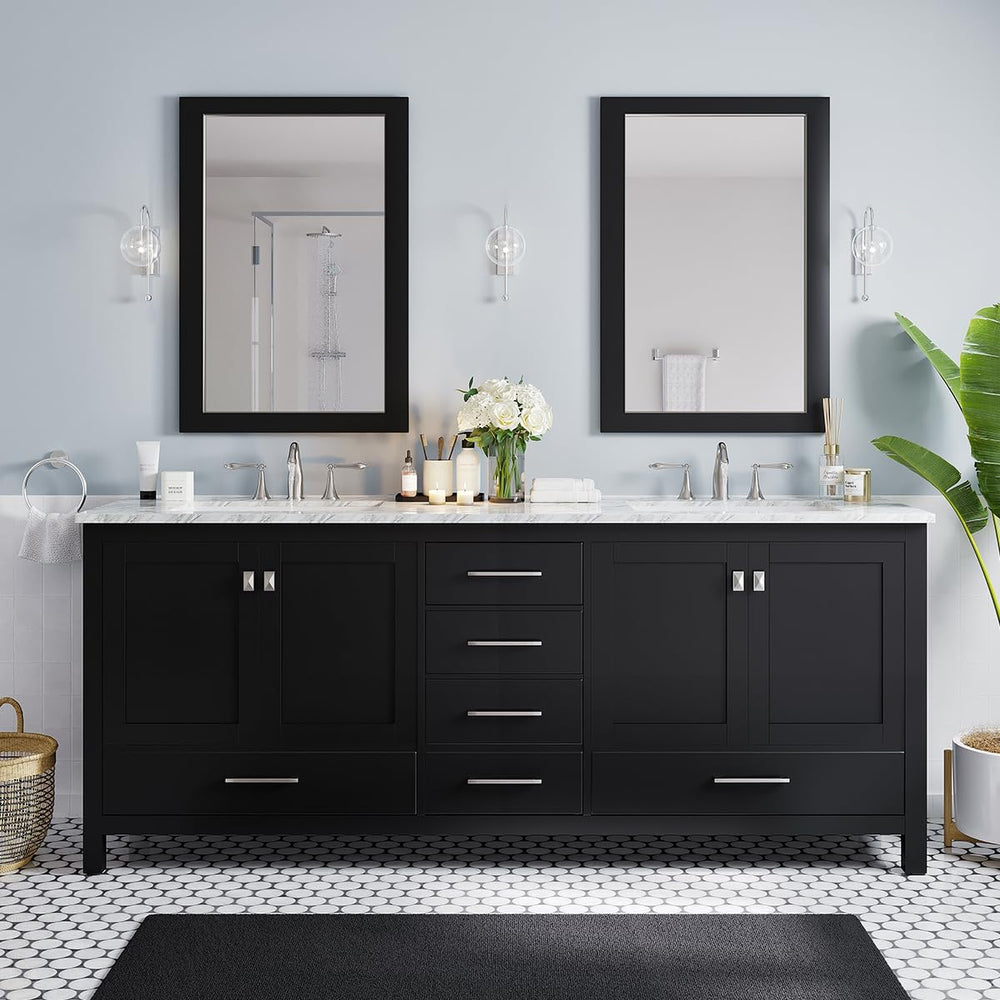 Eviva Aberdeen 84" Bathroom Vanity Double Sinks Undermount Carrara Quartz Countertop New