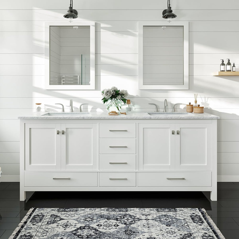 Eviva Aberdeen 84" Bathroom Vanity Double Sinks Undermount Carrara Quartz Countertop New