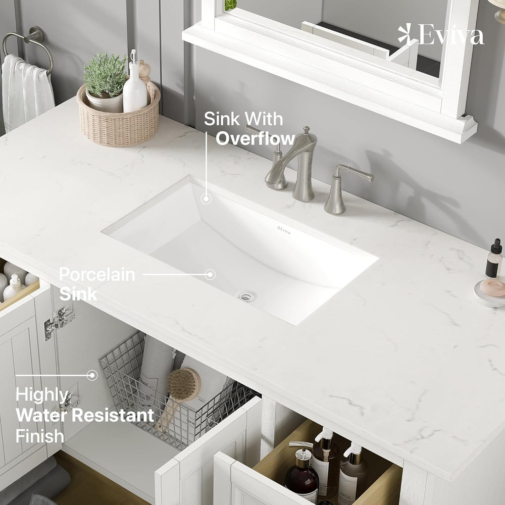 Eviva Britney 48" Bathroom Vanity Single Sink Undermount Carrara Quartz Countertop White New