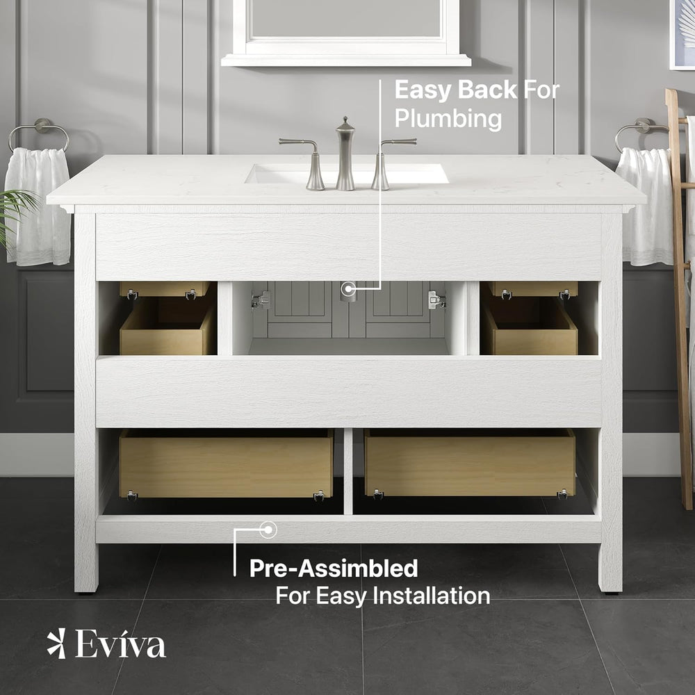 Eviva Britney 48" Bathroom Vanity Single Sink Undermount Carrara Quartz Countertop White New