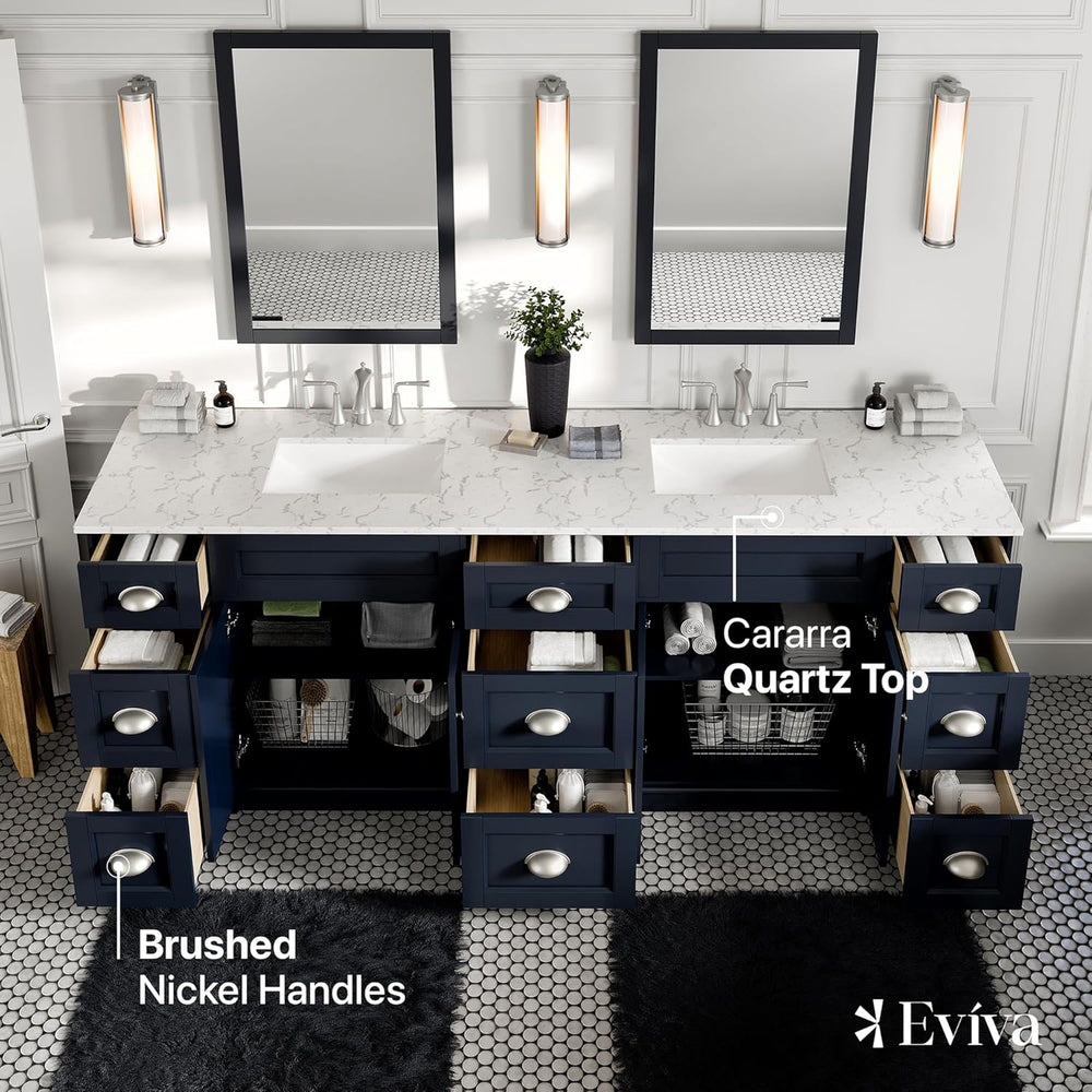 Eviva Epic 84" Bathroom Vanity Double Sinks Undermount Carrara Quartz Countertop New