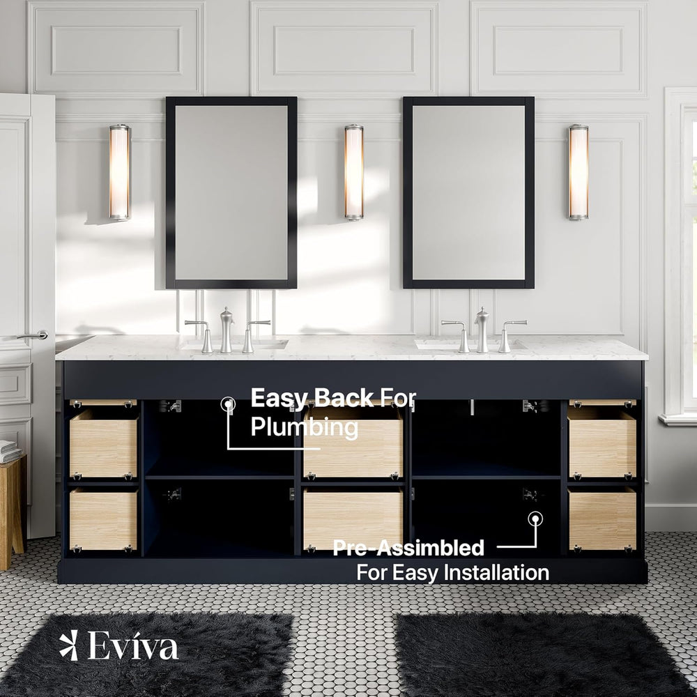 Eviva Epic 84" Bathroom Vanity Double Sinks Undermount Carrara Quartz Countertop New