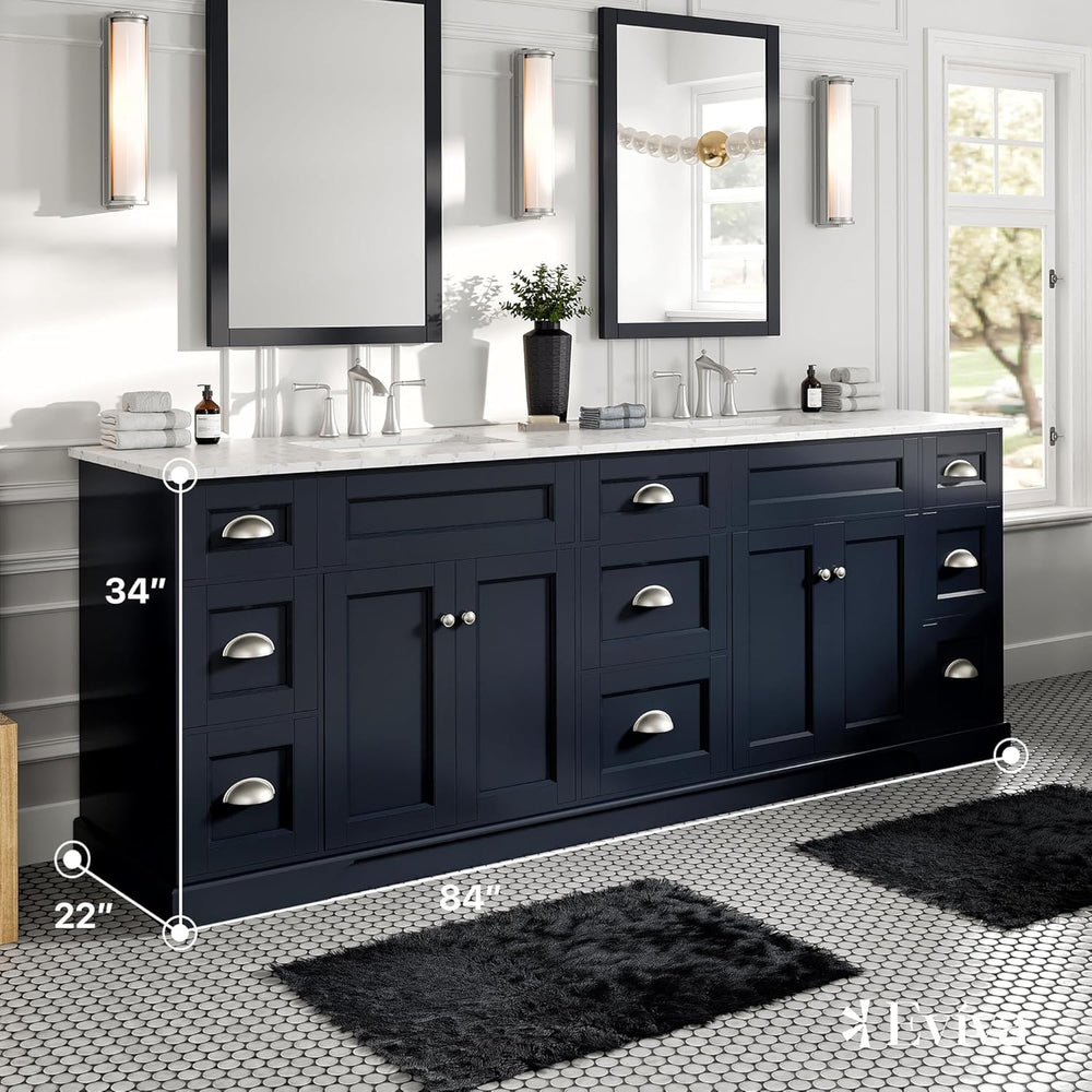 Eviva Epic 84" Bathroom Vanity Double Sinks Undermount Carrara Quartz Countertop New