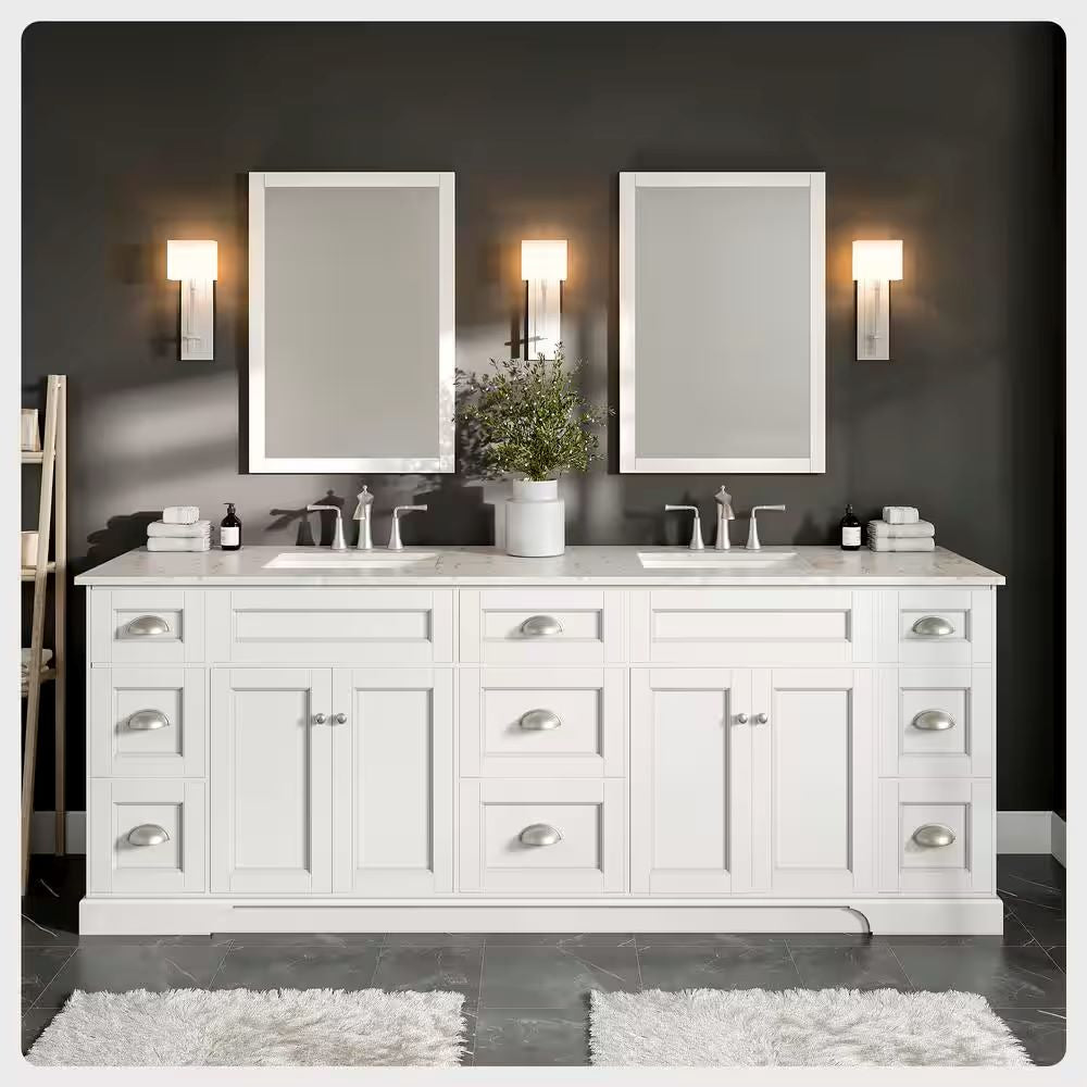 Eviva Epic 84" Bathroom Vanity Double Sinks Undermount Carrara Quartz Countertop New