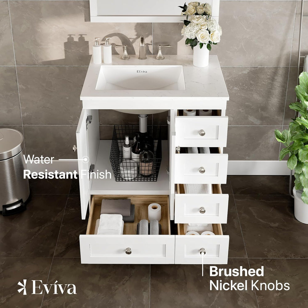 Eviva Acclaim 28" Bathroom Vanity Single Sink Undermount Carrara Quartz Countertop New