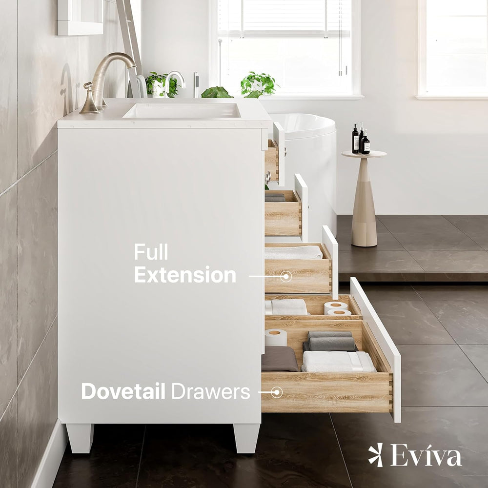 Eviva Acclaim 28" Bathroom Vanity Single Sink Undermount Carrara Quartz Countertop New