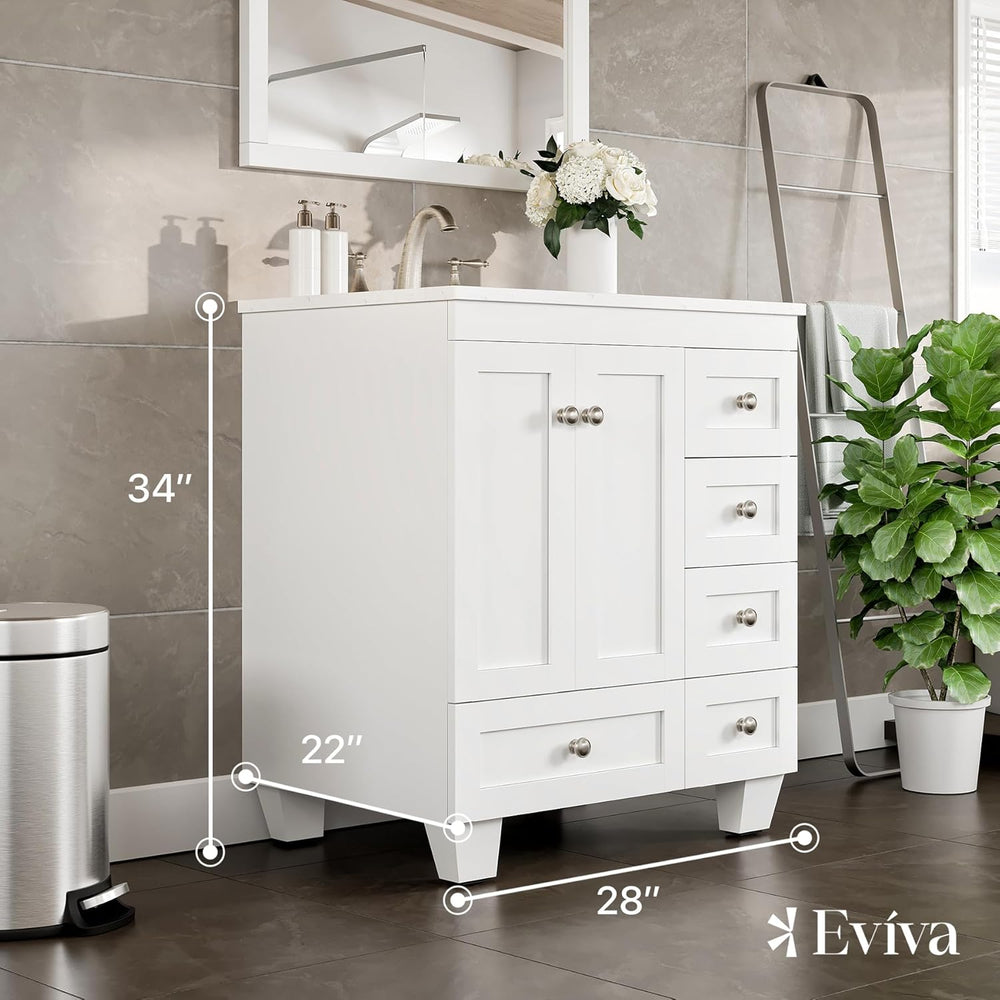Eviva Acclaim 28" Bathroom Vanity Single Sink Undermount Carrara Quartz Countertop New