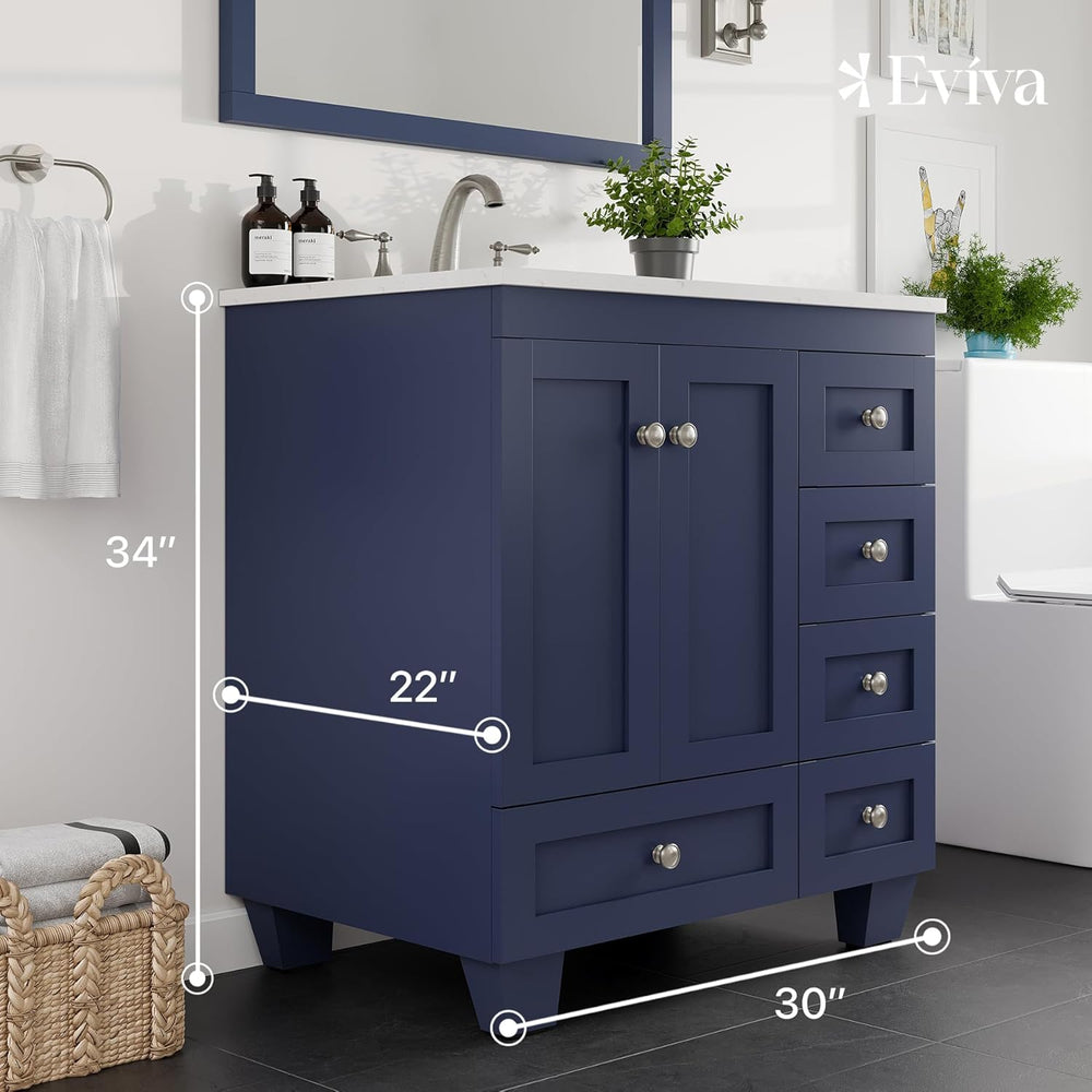 Eviva Acclaim 30" Bathroom Vanity Single Sink Undermount Carrara Quartz Countertop New