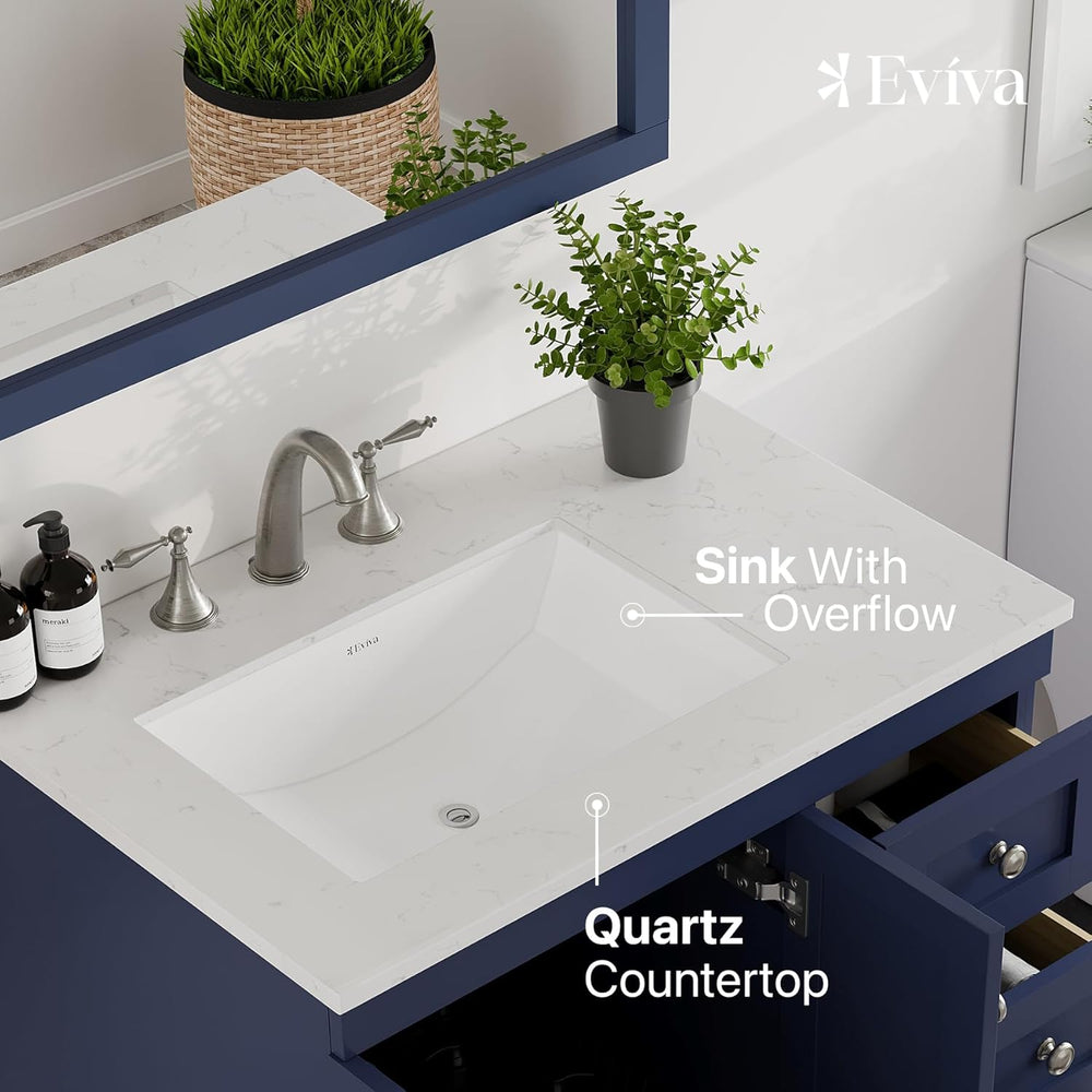 Eviva Acclaim 30" Bathroom Vanity Single Sink Undermount Carrara Quartz Countertop New