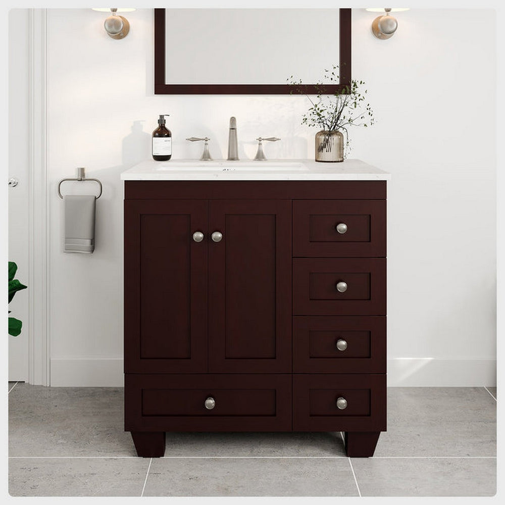 Eviva Acclaim 30" Bathroom Vanity Single Sink Undermount Carrara Quartz Countertop New