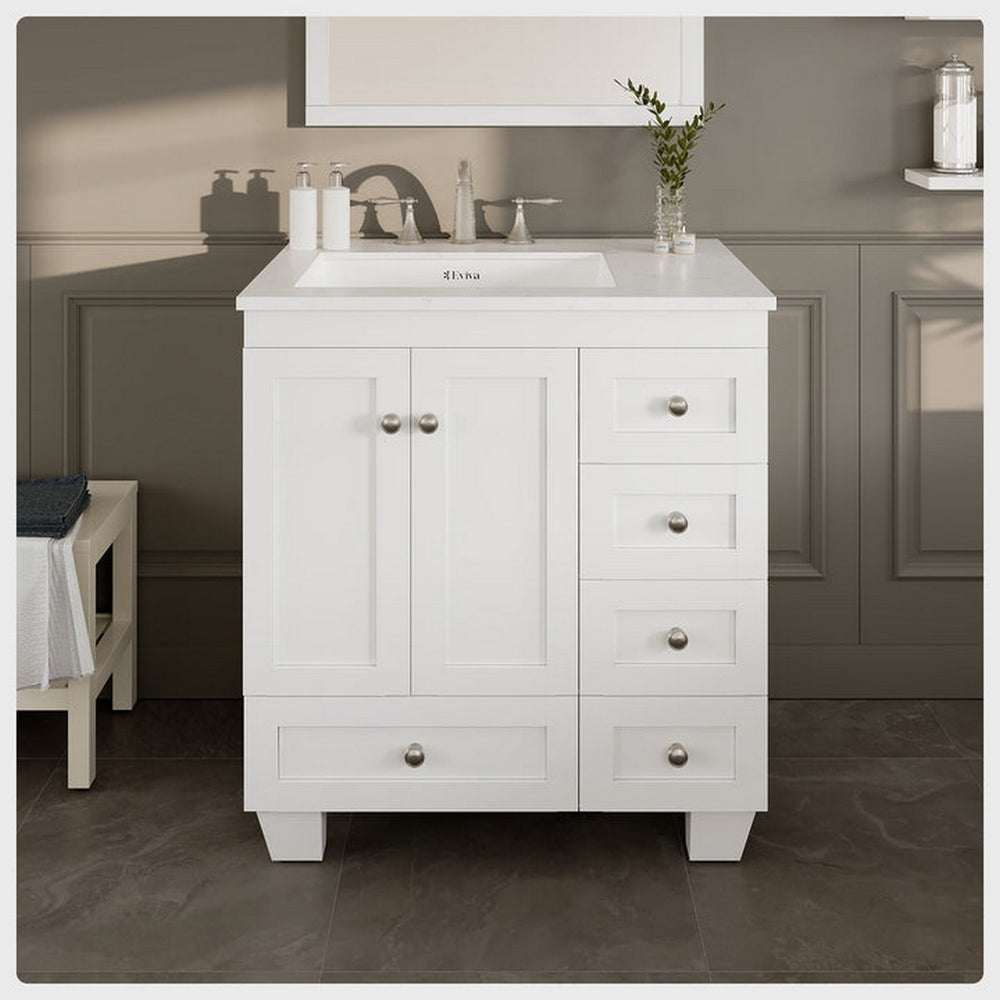 Eviva Acclaim 30" Bathroom Vanity Single Sink Undermount Carrara Quartz Countertop New