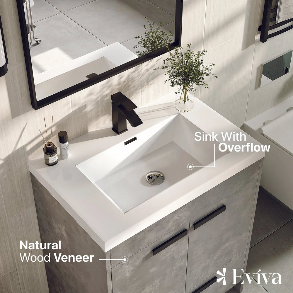 Eviva Lugano 30" Bathroom Vanity Single Sink Integrated and Acrylic Countertop New