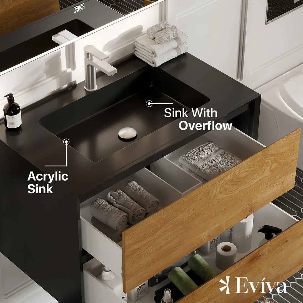 Eviva Vienna 36" Bathroom Vanity Wall Mount Single Sink Integrated Acrylic Countertop New