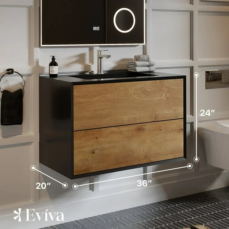 Eviva Vienna 36" Bathroom Vanity Wall Mount Single Sink Integrated Acrylic Countertop New