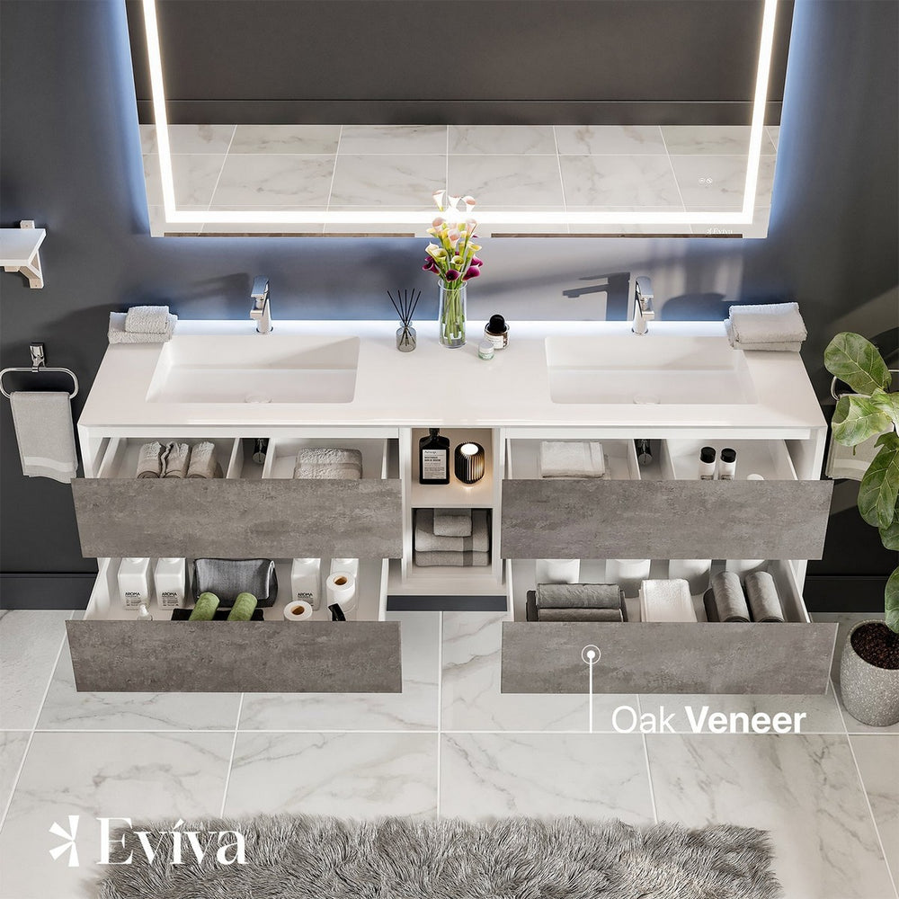 Eviva Vienna 75" Bathroom Vanity Wall Mount Double Sinks Integrated Acrylic Countertop New