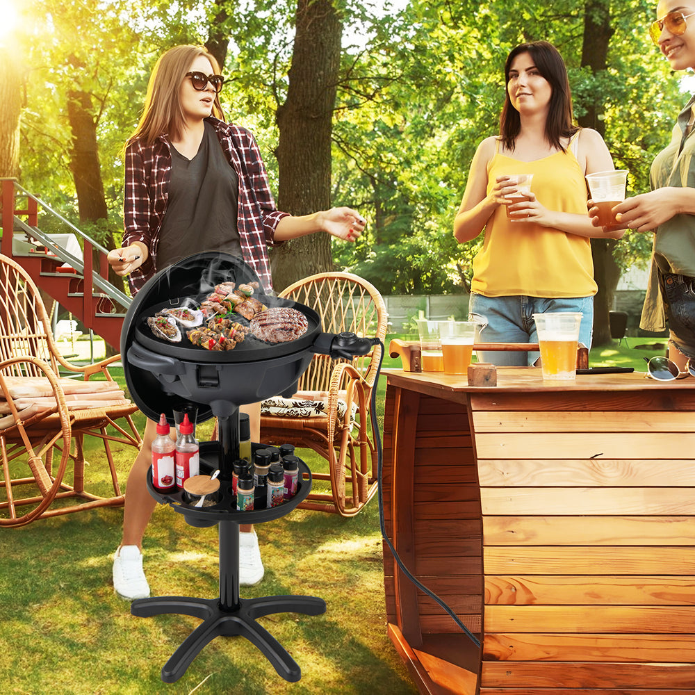 Electric BBQ Grill 1200W Indoor Outdoor Grill with 2-Zone Non-Stick Grilling Plate-Black - Gallery View 1 of 10