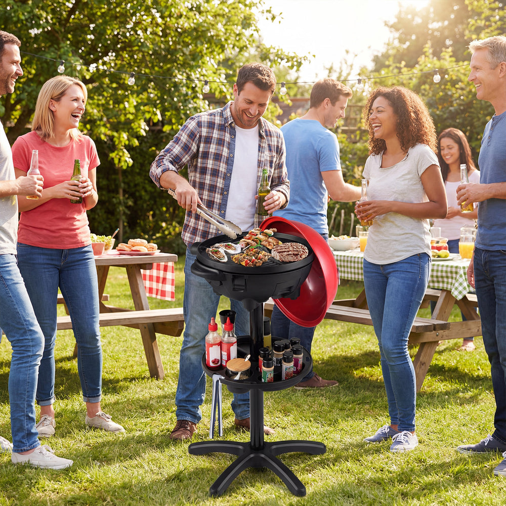 Electric BBQ Grill 1200W Indoor Outdoor Grill with 2-Zone Non-Stick Grilling Plate-Red - Gallery View 1 of 11
