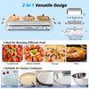 Electric warming tray with three 8 qt serving trays, stainless steel design, ideal for keeping food warm efficiently.