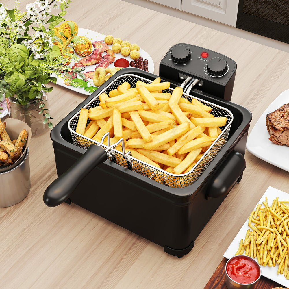 Electric Deep Fryer 5.3QT/21-Cup Stainless Steel 1700W with Triple Basket-Black - Gallery View 1 of 10