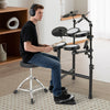 Electric drum set with adjustable stool, featuring double-layer mesh pads and USB MIDI for silent practice and easy.