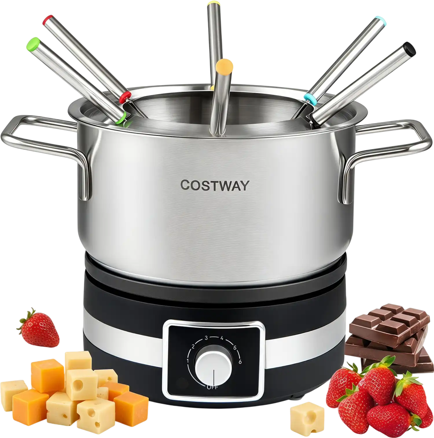 Costway 1200W Electric Fondue Pot Set w/ Removable Stainless Steel Pot & 6 Forks 82202267 New