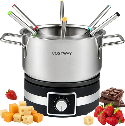 Costway 1200W Electric Fondue Pot Set w/ Removable Stainless Steel Pot & 6 Forks 82202267 New