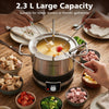 Stainless steel electric fondue pot with 2.61-quart capacity, six forks, and adjustable temperature for gatherings.