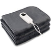Gray electric heated mattress pad with controller, featuring 5 heating levels and overheat protection for twin size.