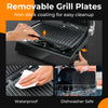 Removable non-stick grill plates of the 3 in 1 Indoor Electric Panini Press Grill for easy cleanup and dishwasher safe.