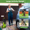 Electric pressure washer in use, featuring 2150 PSI, 1.2 GPM flow, and 17.5 ft hose for efficient car washing.