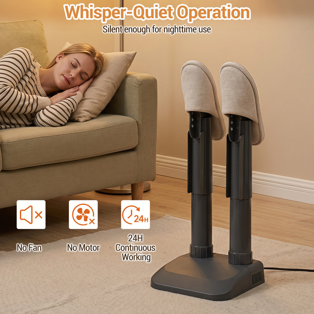 Electric Shoe Dryer Mighty Boot Warmer with two drying tubes for quiet, efficient drying of boots and gloves.