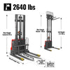 2640lbs Lithium-ion Electric Straddle Stacker,  118" Lift,  Adjustable Legs & Forks,  F26-118S