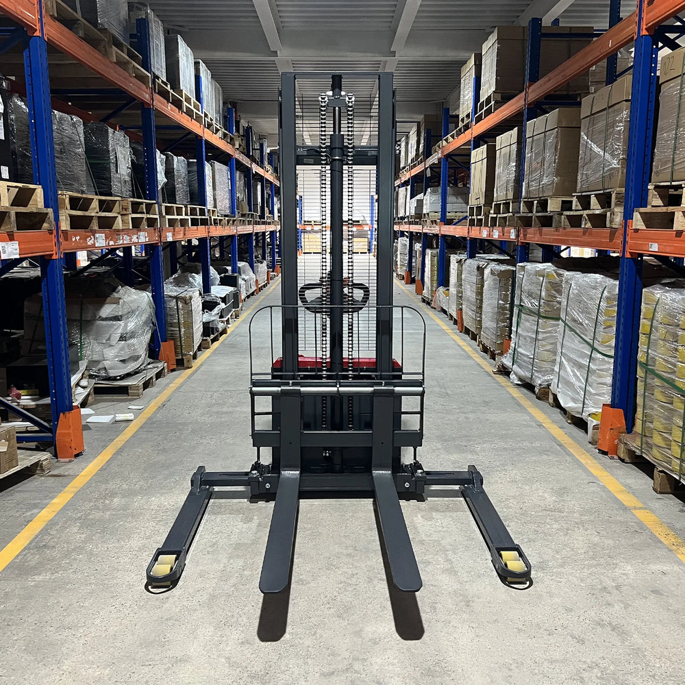 3300lbs Electric Straddle Stacker,  118" Lift,  Adjustable Legs & Forks,  F33-118SLA