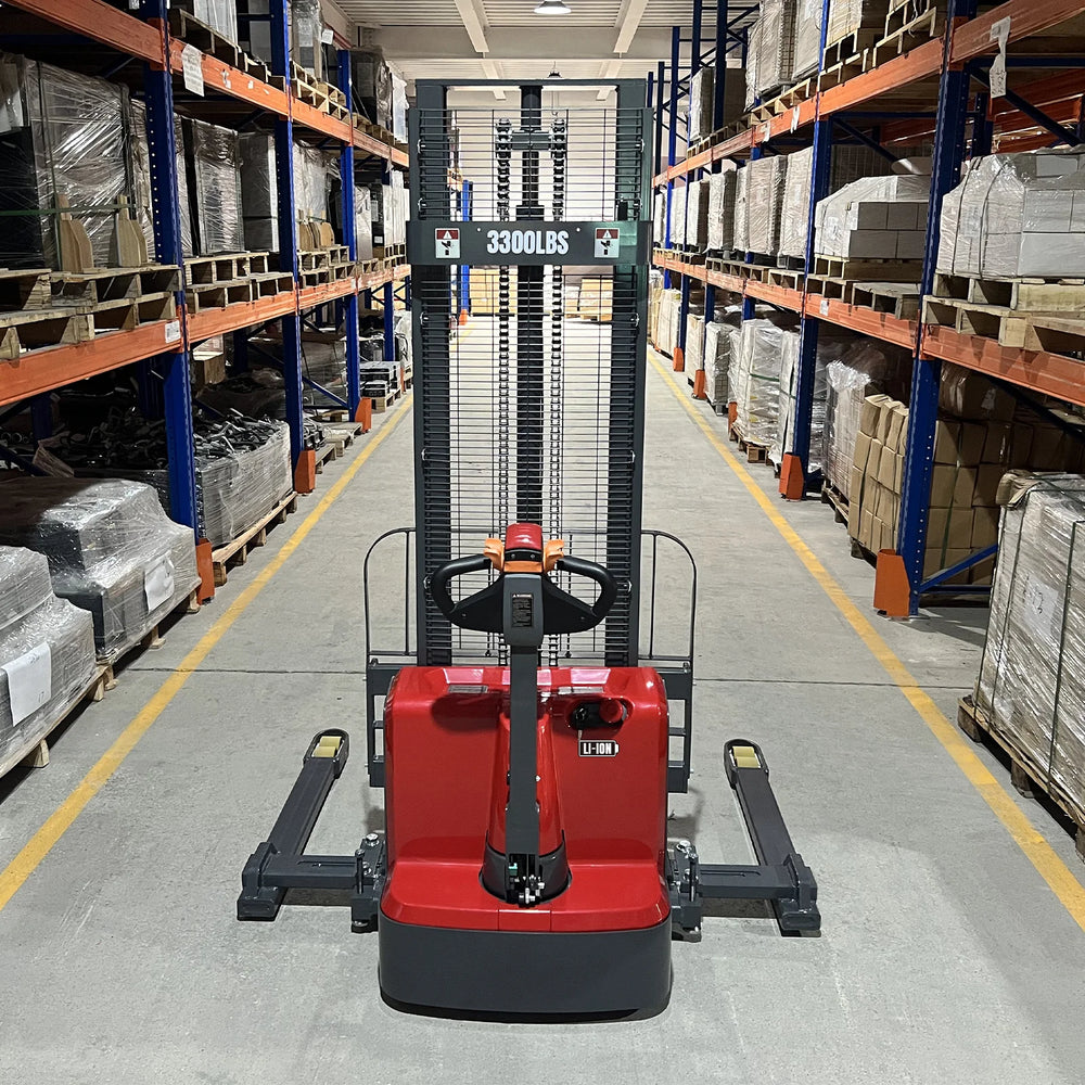 3300lbs Lithium-ion Electric Straddle Stacker,  138" Lift,  Adjustable Legs & Forks,  F33-138S