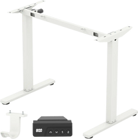 Height adjustable electric standing desk frame in white with LED display and memory positions for ergonomic use.