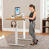 Height adjustable electric standing desk with LED display, ergonomic design, and convenient hanging hook for easy.