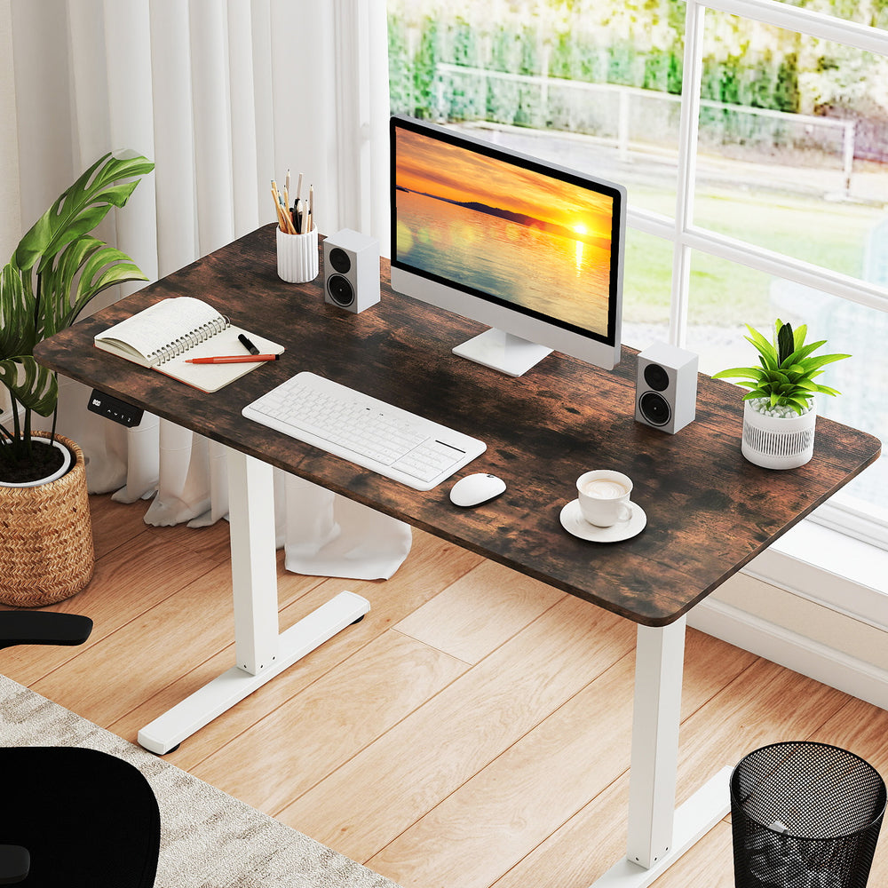 Electric Standing Desk with LED Display and 2 Memory Height Settings-Rustic Brown - Gallery View 1 of 9