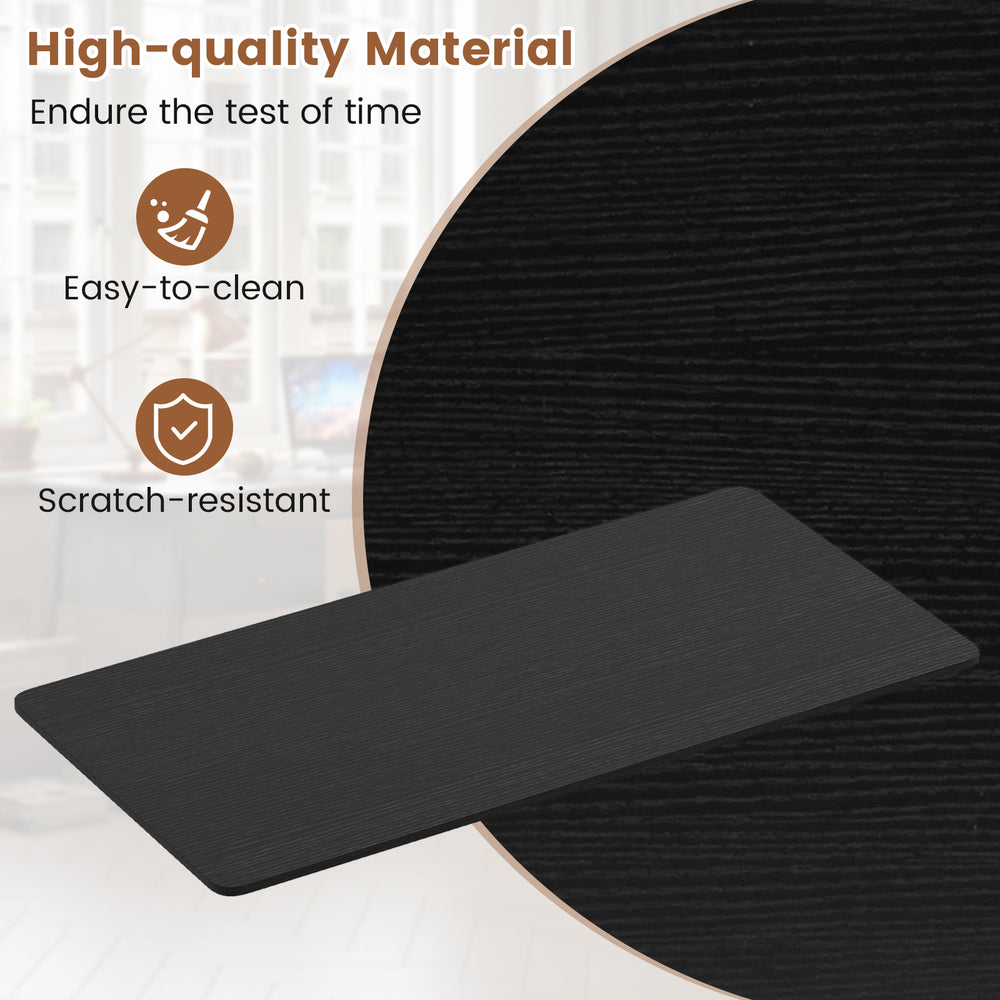 Black electric standing desk tabletop, 48" x 24", scratch-resistant, easy-to-clean surface for versatile workspace use.