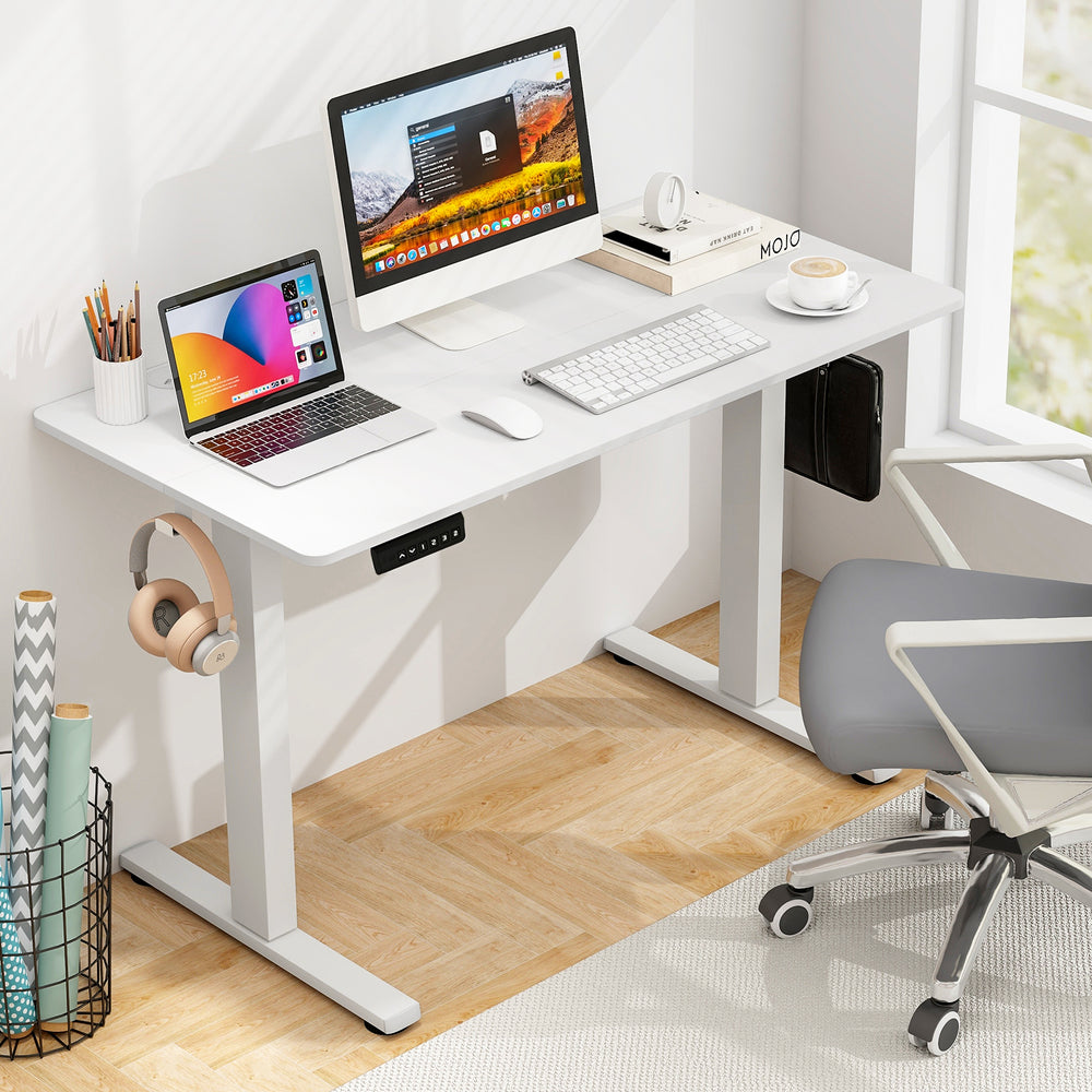 Electric Standing Desk with 3 Memory Height Settings and 2 Hanging Hooks & Cable Management-White - Gallery View 1 of 10