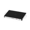 Electric warming tray with adjustable temperature control, tempered glass surface, and cool-touch handles for easy use.