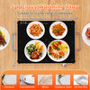 Electric warming tray with adjustable temperature control, holding various tableware for buffets and gatherings.