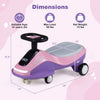 Electric wiggle car in pink and purple features a 360° steering wheel, flashing wheels, and a comfortable dipped seat.