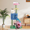 Multi-level elephant themed cat tree in blue with two condos, featuring playful cats and vibrant colors for adult cats.