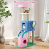 Elephant themed cat tree in blue with two condos, perfect for adult cats to play and relax in a multi-level design.