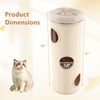 Elevated 49-inch beige cat house with 4 stories, featuring scratching board and removable perch for multiple cats.