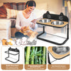 Elevated pet feeder with 2 stainless steel bowls and bamboo top, adjustable height for comfortable feeding for cats and.