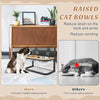 Elevated pet feeder with 2 stainless steel bowls, adjustable height for comfortable feeding, crafted from natural.